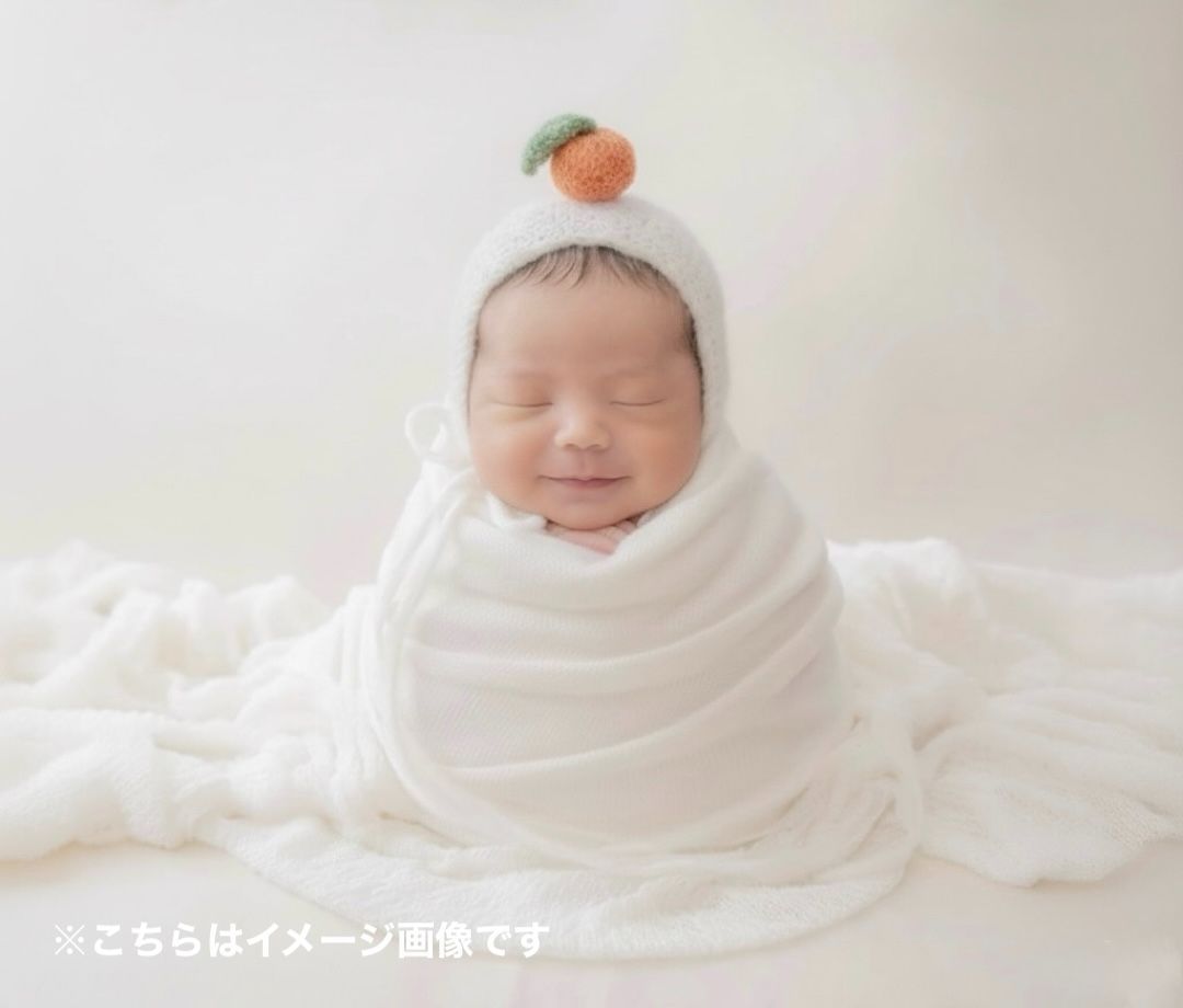 オレンジ♪鏡餅ボンネット 編み込みロンパースセット ニューボーン