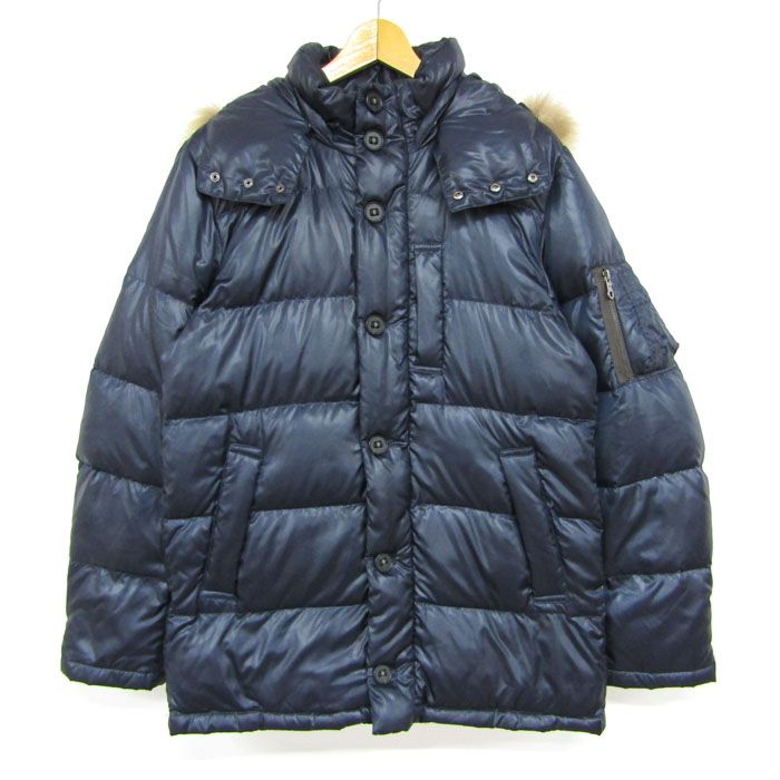 メンズメルローズ ダウンジャケット フード付き フルジップ ボタン  