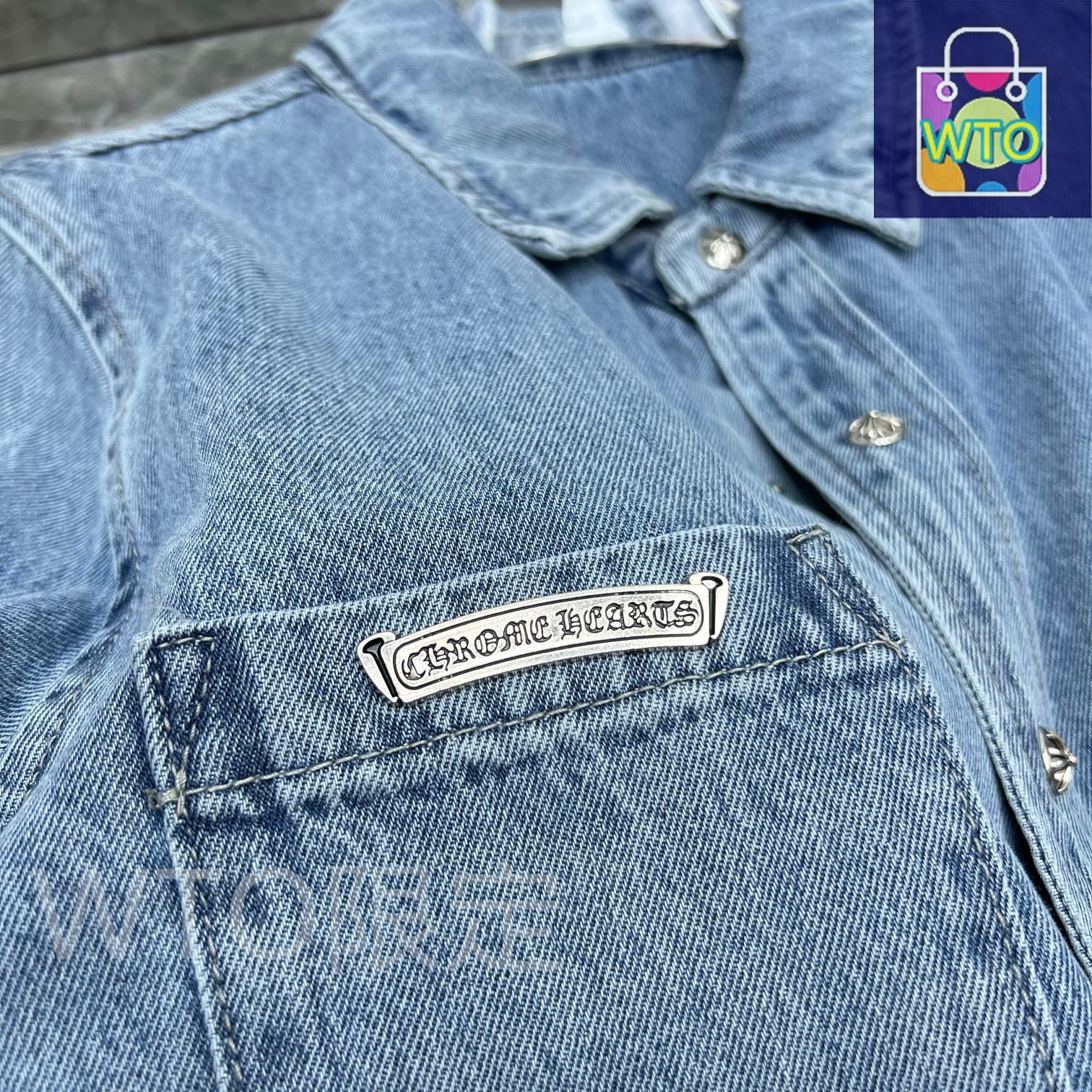 本日限定WTO】Chrome Hearts メンズ デニムシャツ 刺繍＆レザー