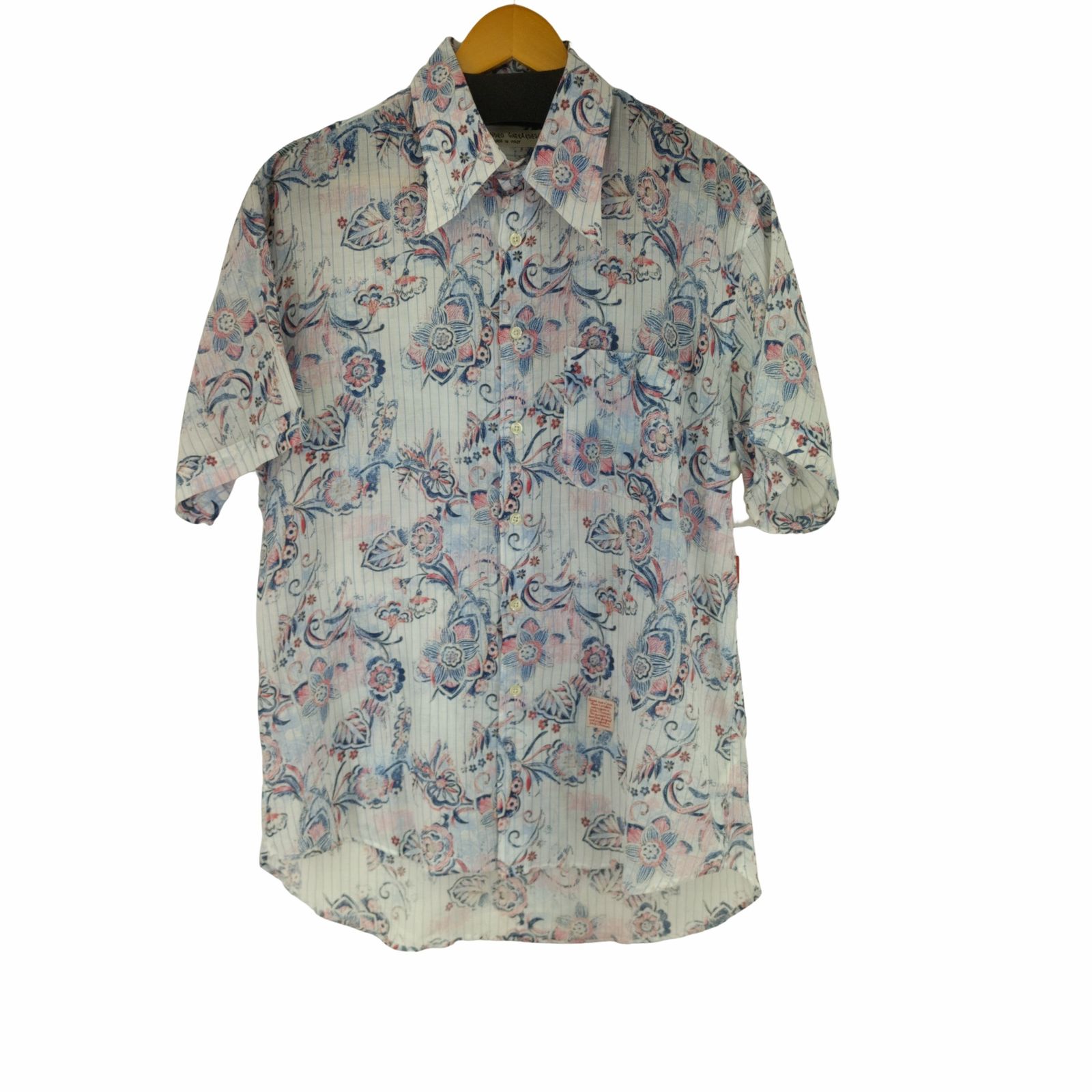 アレッサンドロジェラルデスキー ALESSANDRO GHERARDESCHI イタリア製 総柄ストライプ 半袖シャツ メンズ import：XL 