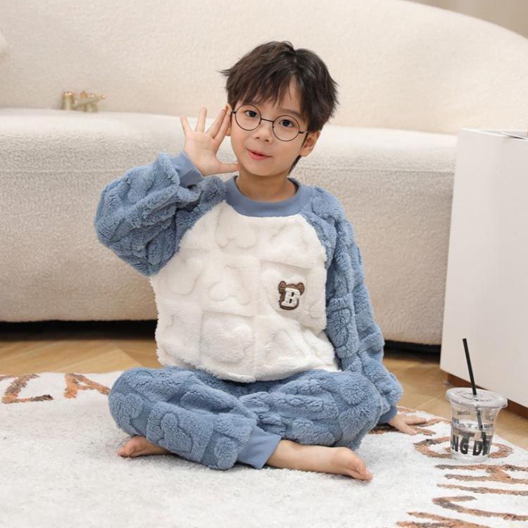 もこもこ パジャマ キッズ ベビー 暖かい ふわふわ フリース ボア ルームウェア 上下セット 子供 あったか 防寒 こども 長袖 ロングパンツ 部屋着 女の子 男の子 ナイトウェア ゆったり pop 2798