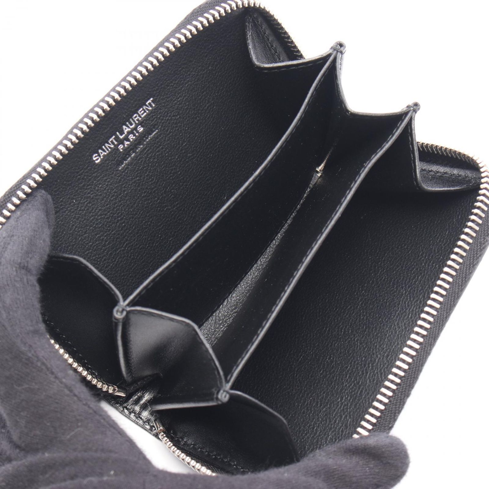 YSL ブラックレザーコインケース サンローラン SAINT LAURENT コインケース YSLロゴ ブラック