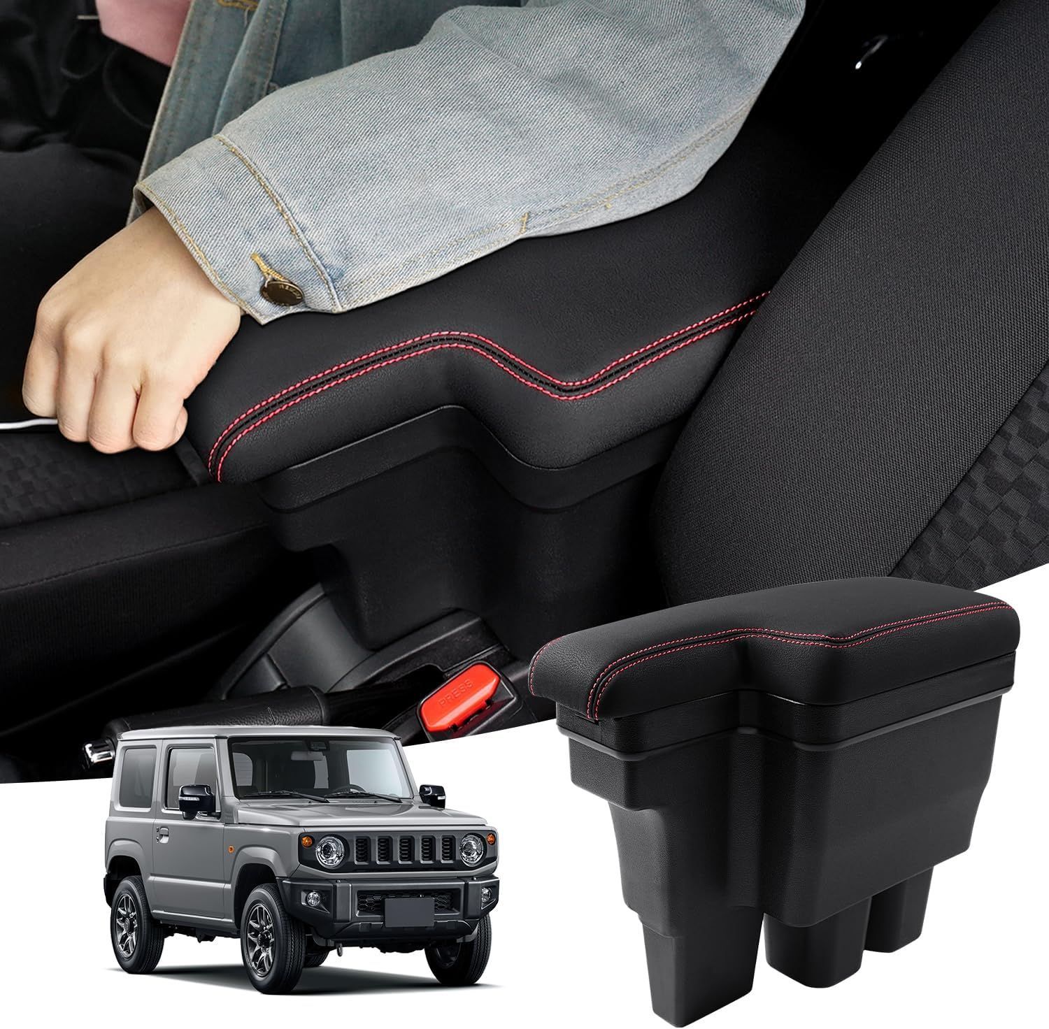スズキ 新型ジムニー アームレスト コンソールボックス 車内収納ボックス 車種 設計 小物入れ 肘掛け 肘置き 本革調 多機能