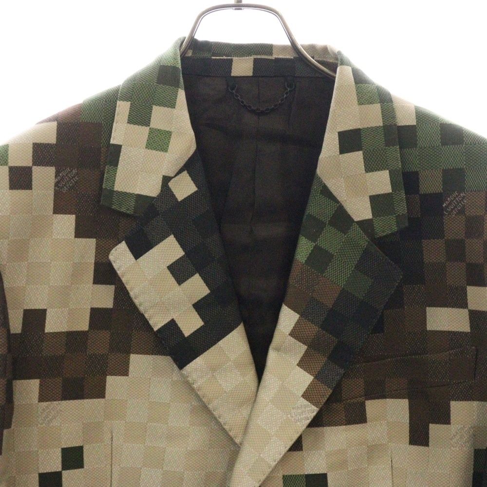美品☆ルイヴィトン ダミエ柄裏地 シャツジャケット 金ボタン 七分袖 ベージュ LOUIS VUITTON (ルイヴィトン) 24SS ダモフラージュ ダミエ