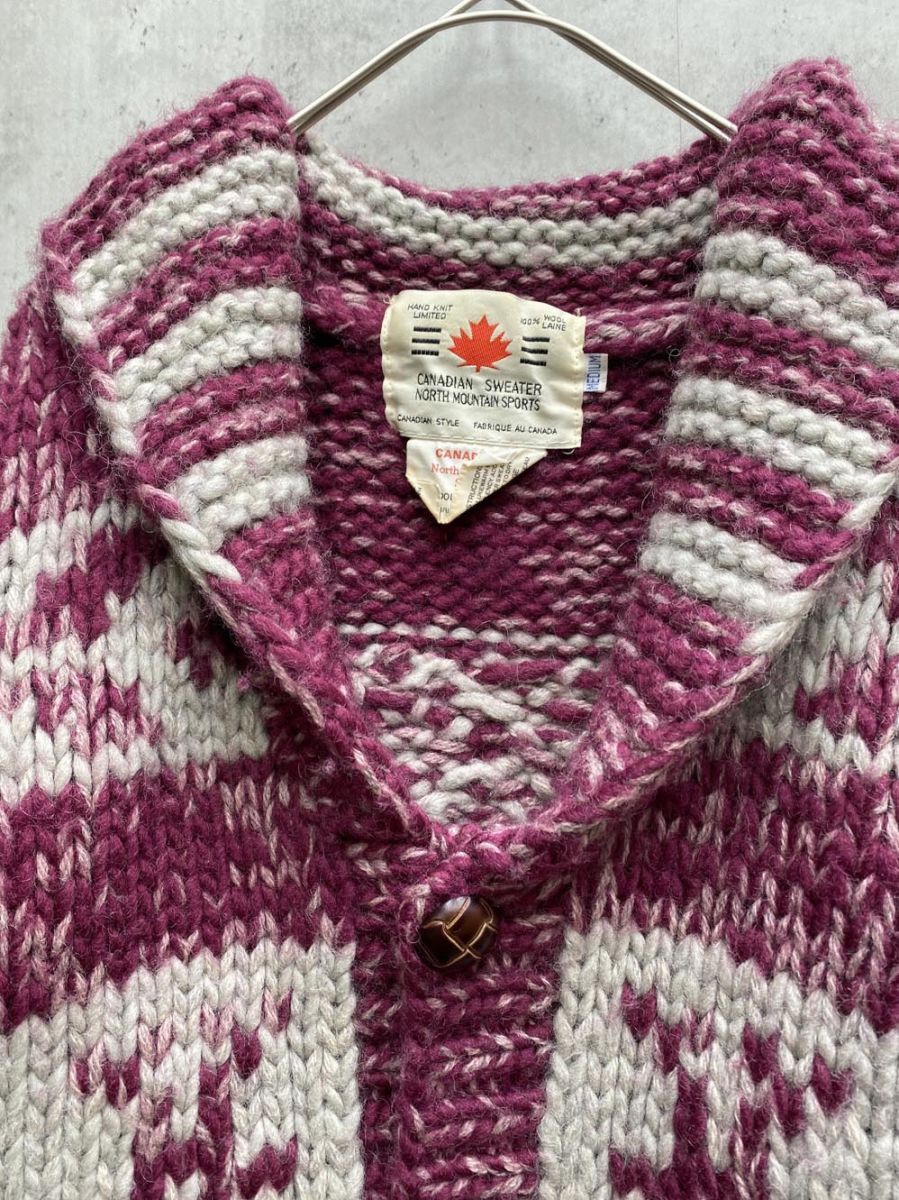 CANADIAN カナディアン ウッドボタン カウチン ニット セーター sizeM|紫×グレー ◆ ◎メンズ