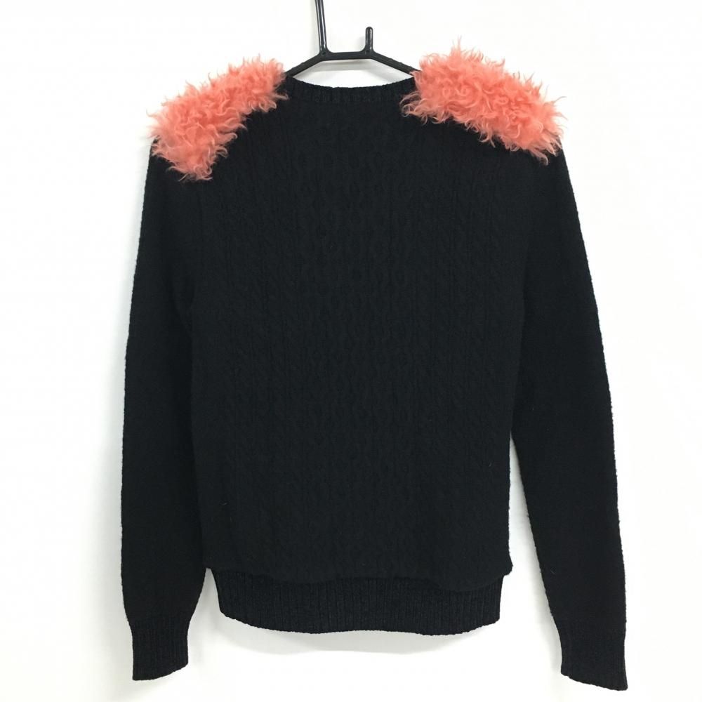 超 マークアンドロナ セーター 黒×ピンク ケーブル編 肩シャギーニット取外し可 レディース 38 M ゴルフウェア MARK&LONA