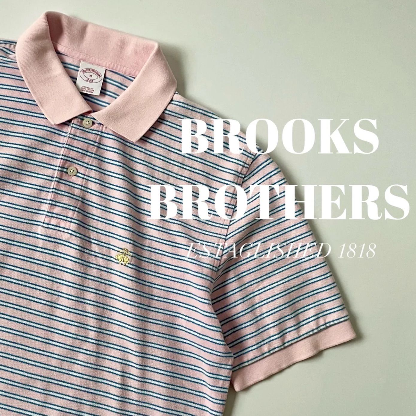 最適な材料 BROOKS BROTHERS 半袖ポロシャツ 刺繍ロゴ ボーダー L