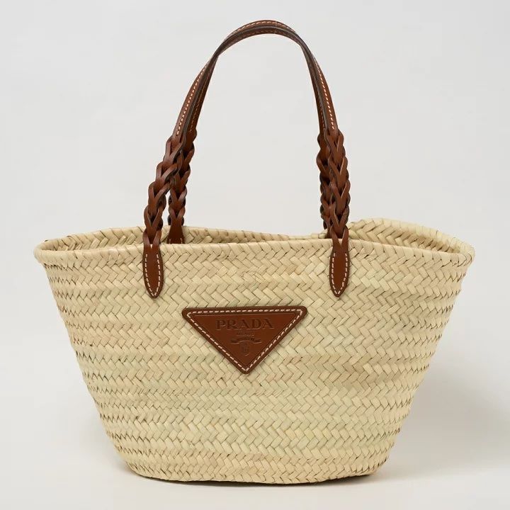 PRADA WOVEN PALM LEATHER TOTE BAG かごバッグ - メルカリ