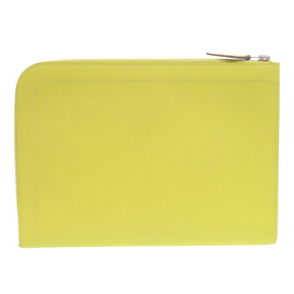 エルメス ジップタブレット ヴォーエプソン ライム A刻印 2017年製 イエロー クラッチバッグ 0062 HERMES