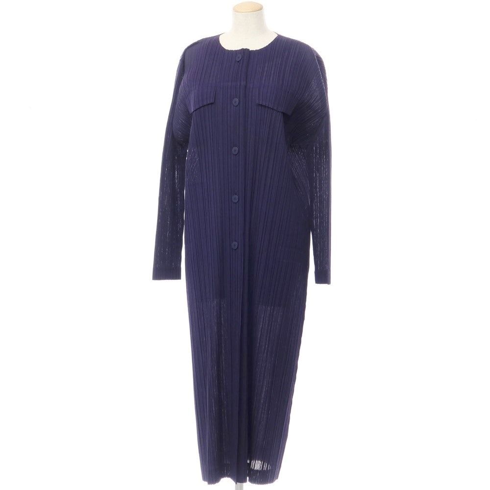 中古】プリーツプリーズ PLEATS PLEASE 2023年春夏 プリーツ加工 ノー ... プリーツプリーズ PLEATS PLEASE 2023年春夏 プリーツ加工 ノーカラー ロングコート ダークパープル【サイズ表記なし(L位)】【レディース】