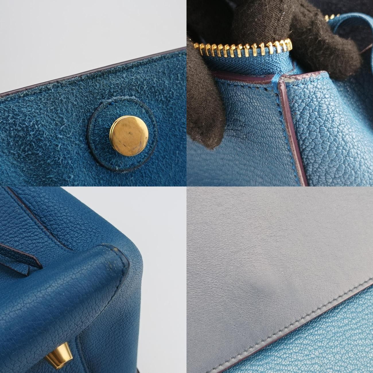 セリーヌCelineベルトバッグミニブルー×ネイビーレザーS-GA-4115