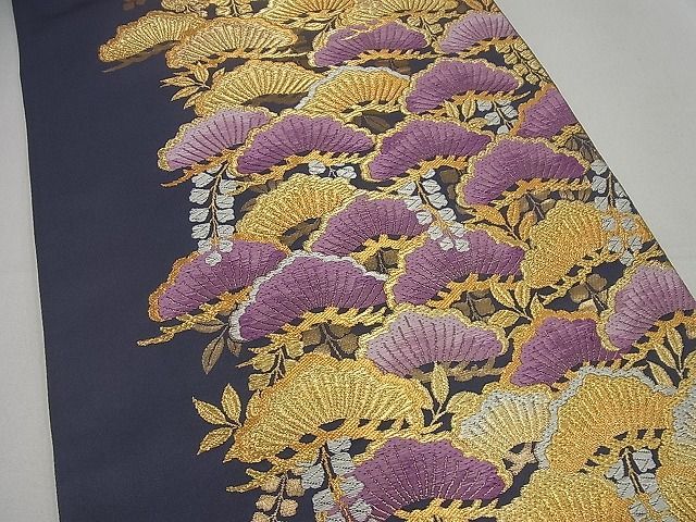 正絹 帝王紫 綴れ袋帯 帆船柄 - 着物