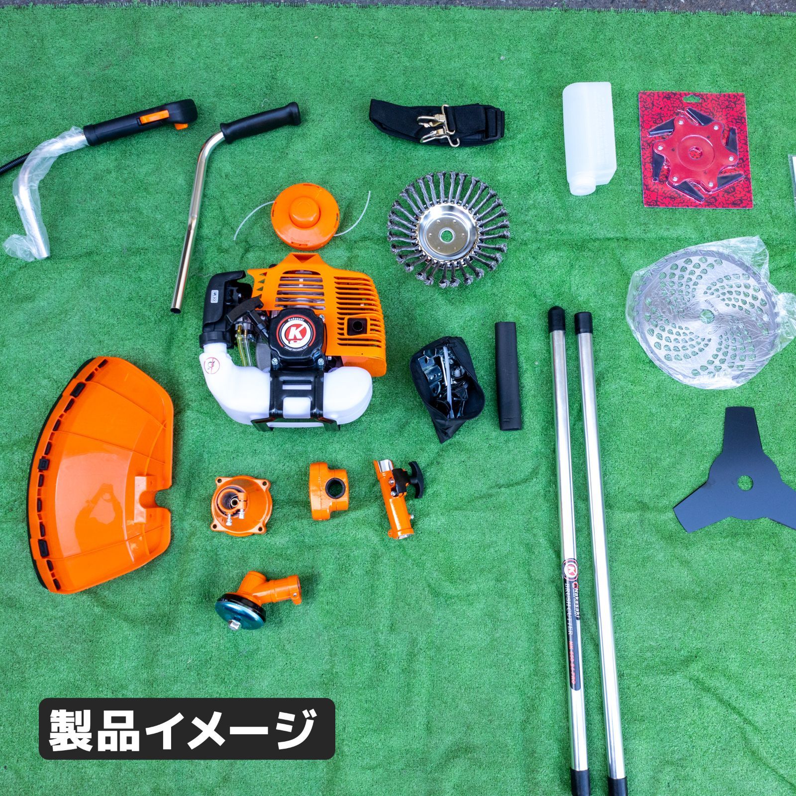 エンジン式草刈機 2分割 排気量52cc アタッチメント フルセット チップソー ナイロンカッター 切込三枚刃 ワイヤーブレード 6刃トリマーヘッド 芝刈り機 軽量 YUZUMIYA_COM