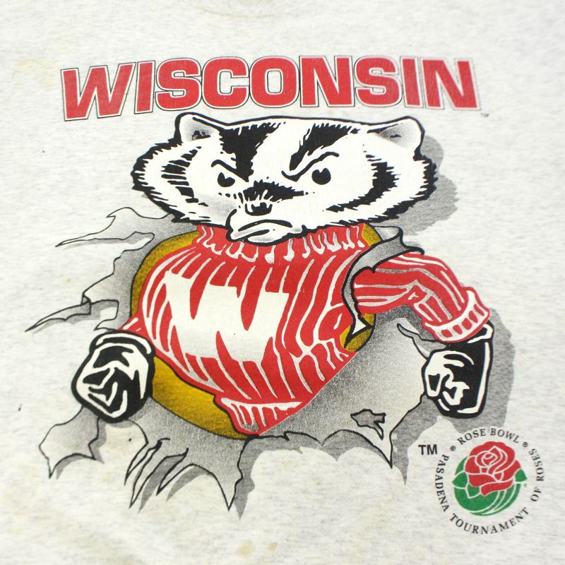 90's WISCONSIN ビンテージ スエット サイズM vintage Vtg 90s Wisconsin Badgers Rose Bowl Sweatshirt Mens XL Red