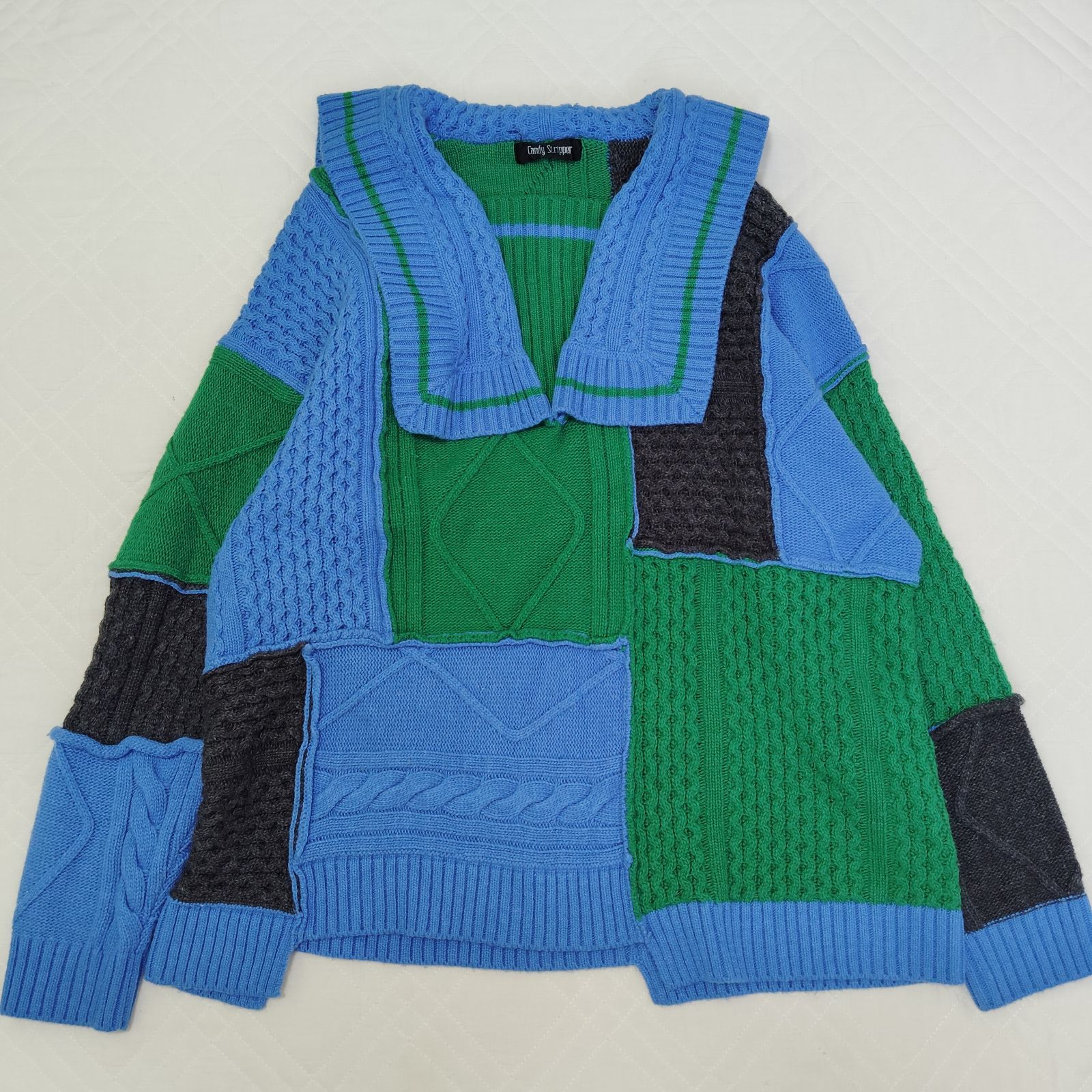 美品　キャンディストリッパー　パッチワークニット　ブルー系　オーバーサイズ キャンディストリッパー CandyStripper PATCHWORK SAILOR パッチワーク