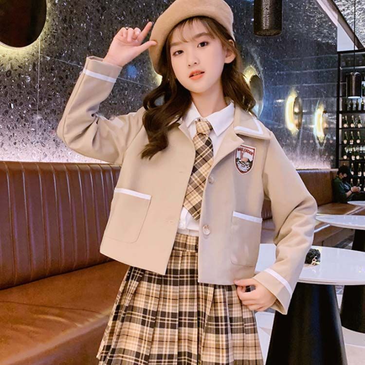  卒業式 學院風 女の子 制服 小学生 子供服 韓国 スクール JK制服 入学式 スーツ フォーマル チェック柄 白シャツ 長袖 スカート 3点セット ブレザー 発表会 フォーマルスーツ 大きいサ welle 594584 スーツ ブレザー フォーマル ドレス スーツ