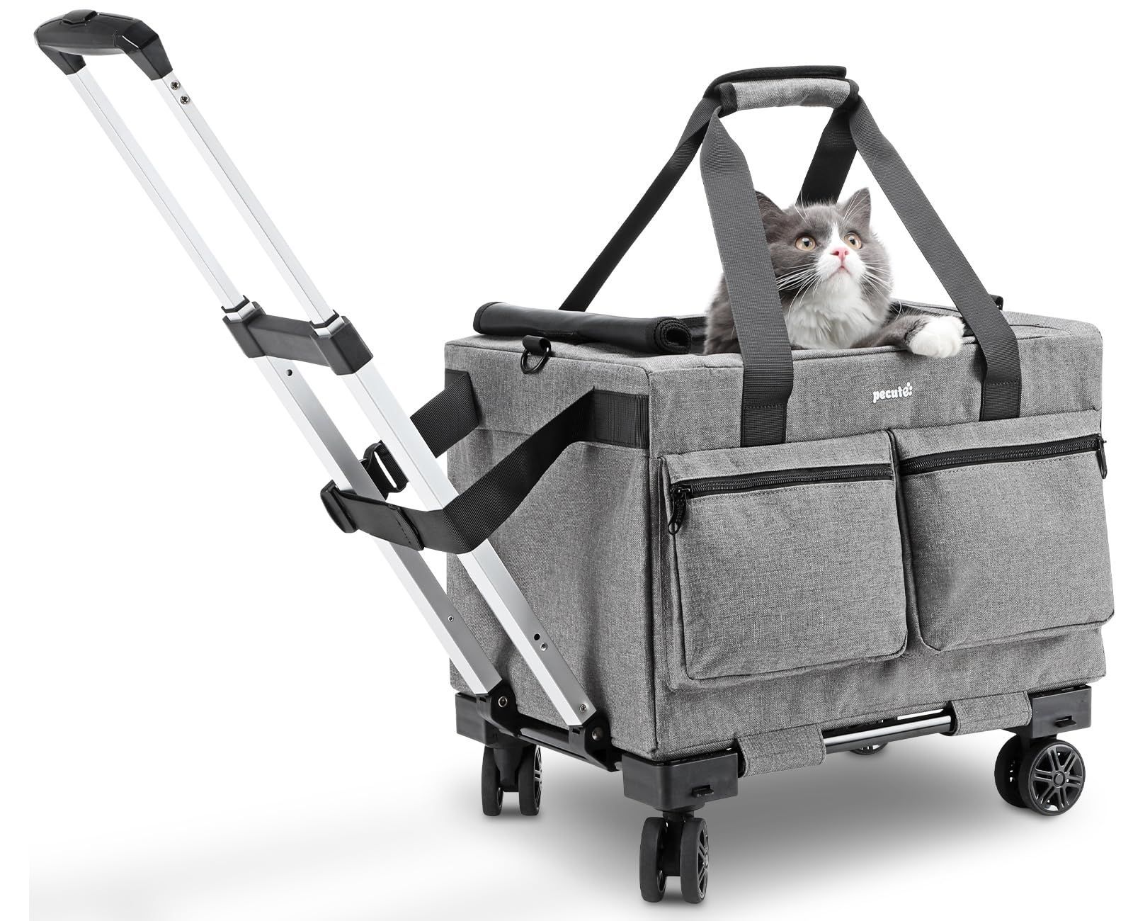 新着商品 ペットキャリーケース 折り畳み 小型犬 犬 取り外し な車輪 WAY 360°回転ホイールドライブ 2 頑丈な構造 旅行 カート 通院 キャリー 猫用 防災 猫 避難用 キャスター付き ペットキャリー キャリー ペットキャリー グレー Pecut