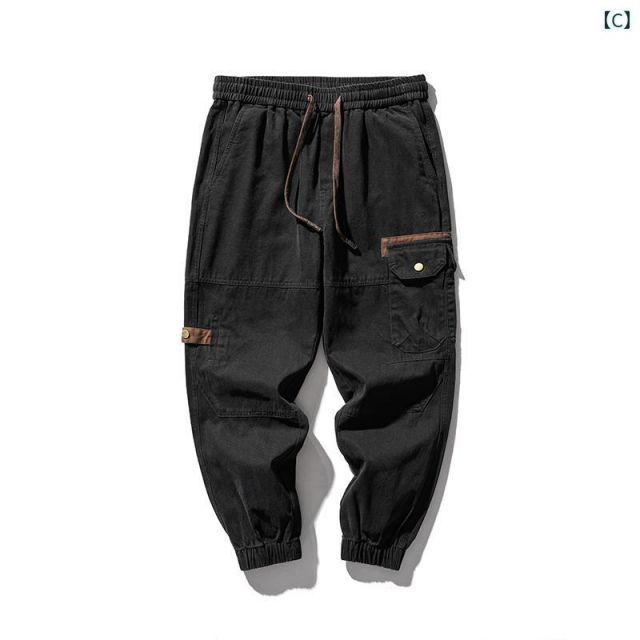 - S 50-60 kg メンズ ファッション 服 男性用 オシャレ シンプル 大人 かっこいい 大きいサイズ ストリート 紳士服 アメリカン レトロ ワークパンツ ゆったり 機能的 九分丈 ズボン カジュアル パンツ