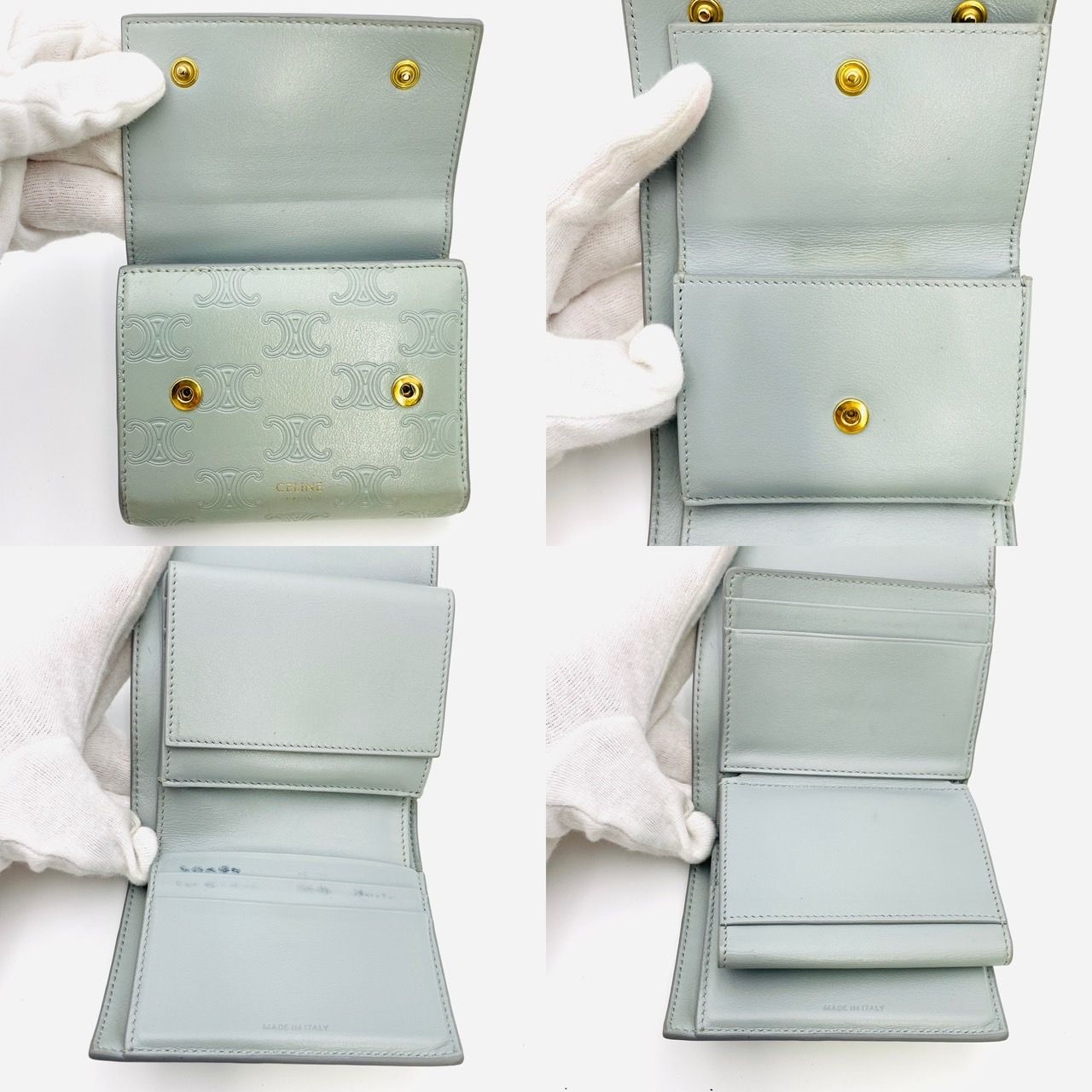 セリーヌ CELINE トリオンフ ミニ財布 グレー 三つ折り財布 レザー