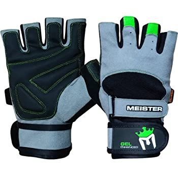 Meister リストラップ ウエイトリフティンググローブ ジェルパッド付き - グレー|ネオングリーン - XL
