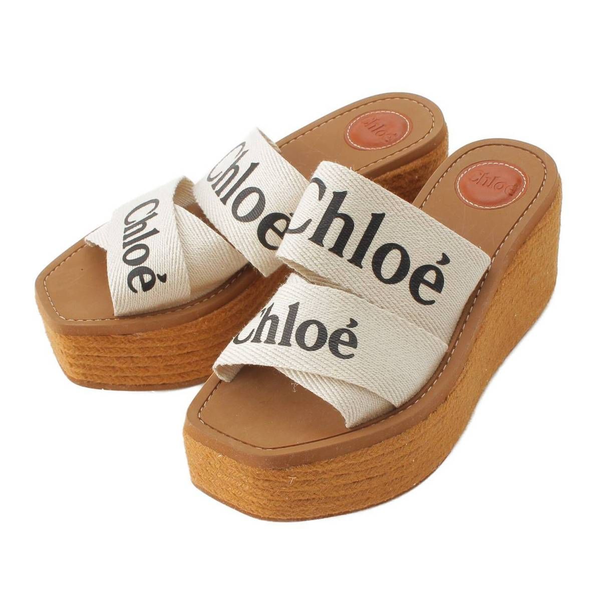 クロエ ウッディ エスパドリーユサンダル 厚底 ウェッジソール ロゴ