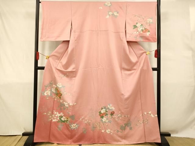 平和屋着物○上質な小紋 色紙草花文 イチョウ 金彩 正絹 逸品 未使用