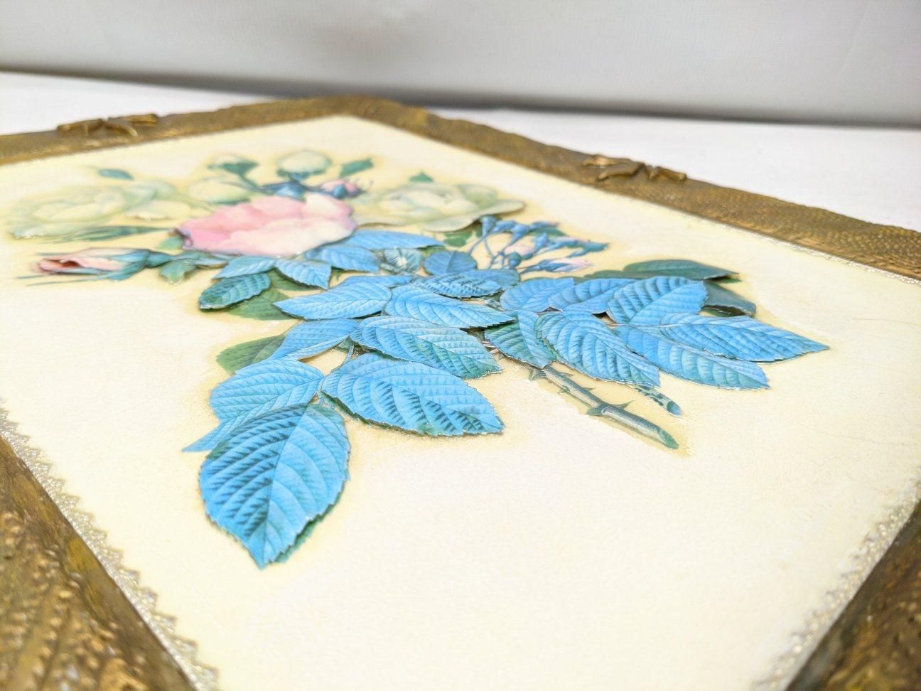 アンティーク額絵 立体 バラ rosa レトロ ヴィンテージ A2522B10