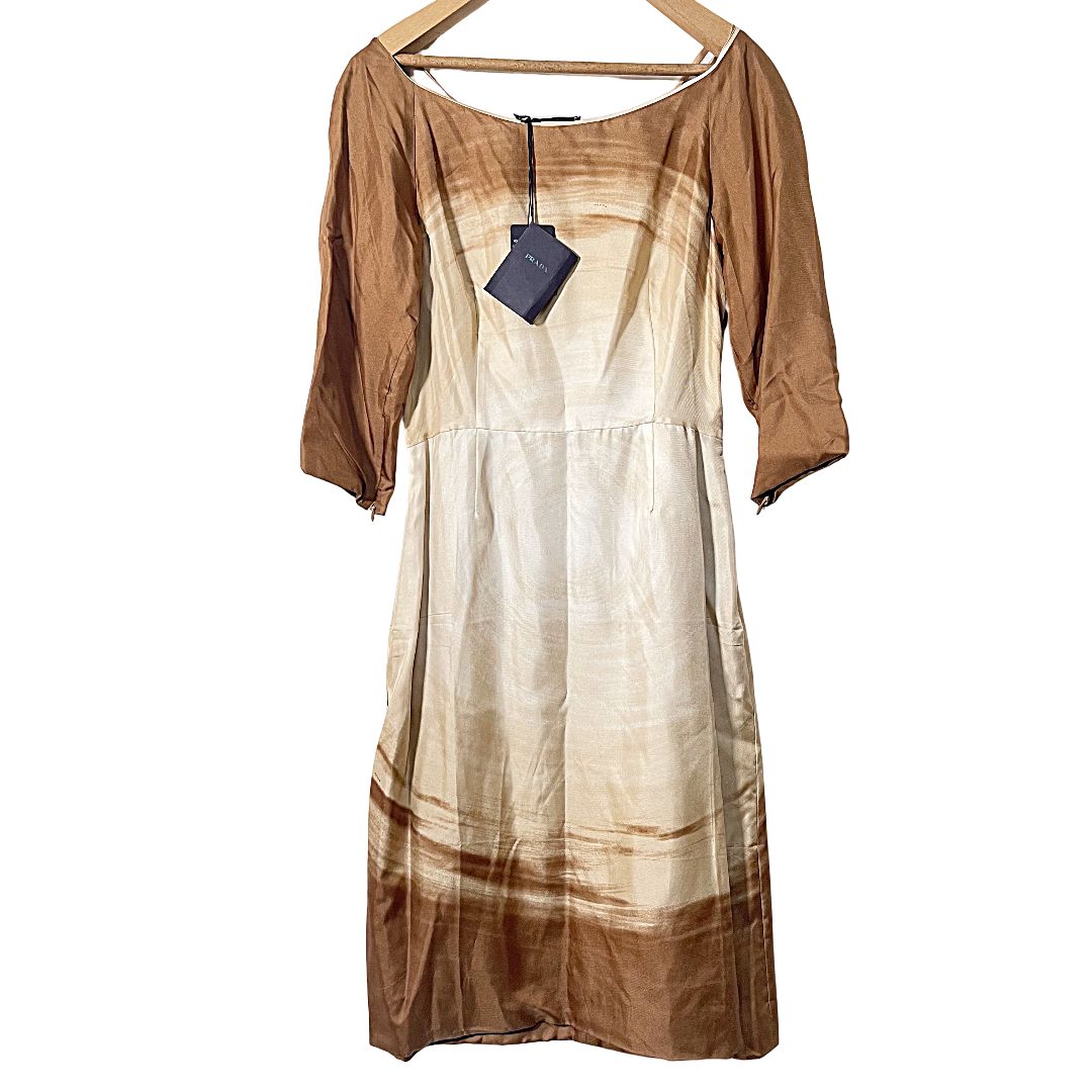 未使用 PRADA プラダ 40 L相当 シルク100％ ワンピース ブラウン系