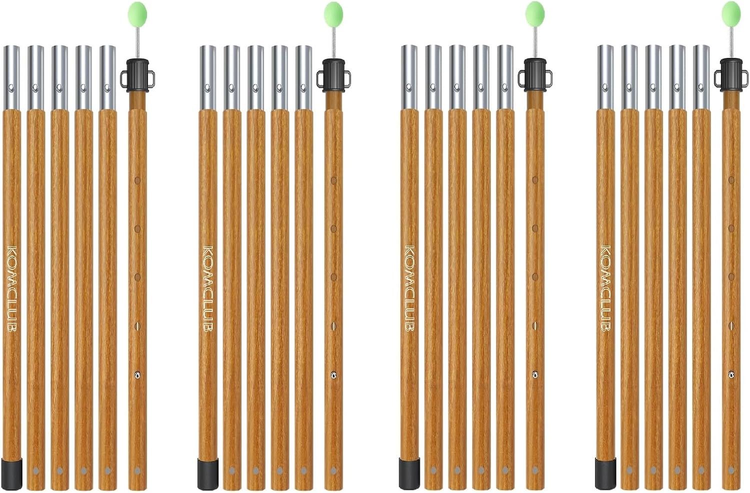 KOMCLUB アルミ テントポール タープポール 最長240cm 外径24mm 6節連結 分割式 2本入り プッシュボタン式 多段階調節 組立簡単 収納袋付き 設営用 キャンプギア