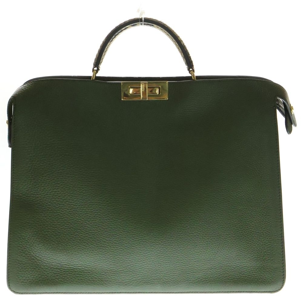 FENDI フェンディ ピーカブー ラージ パイソン コンビレザー 2WAY ハンド ショルダーバッグ ゴールド金具 グリーン