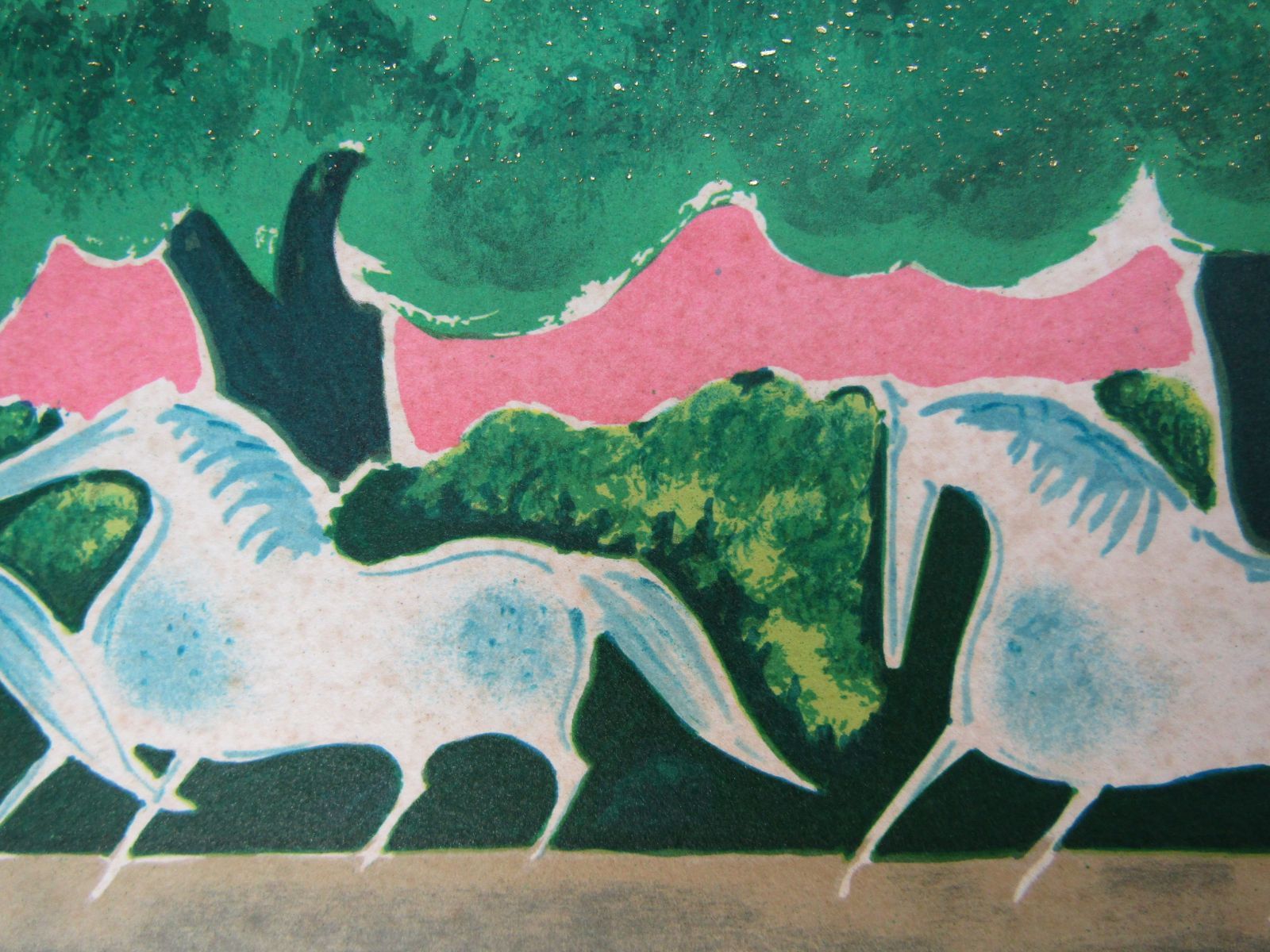 リトグラフ　セルジュ・ラシス　「森の馬」　30x18cm