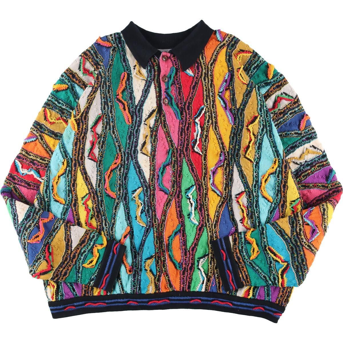 古着 ビッグサイズ 90年代 クージー COOGI 総柄 襟付き コットンニット 