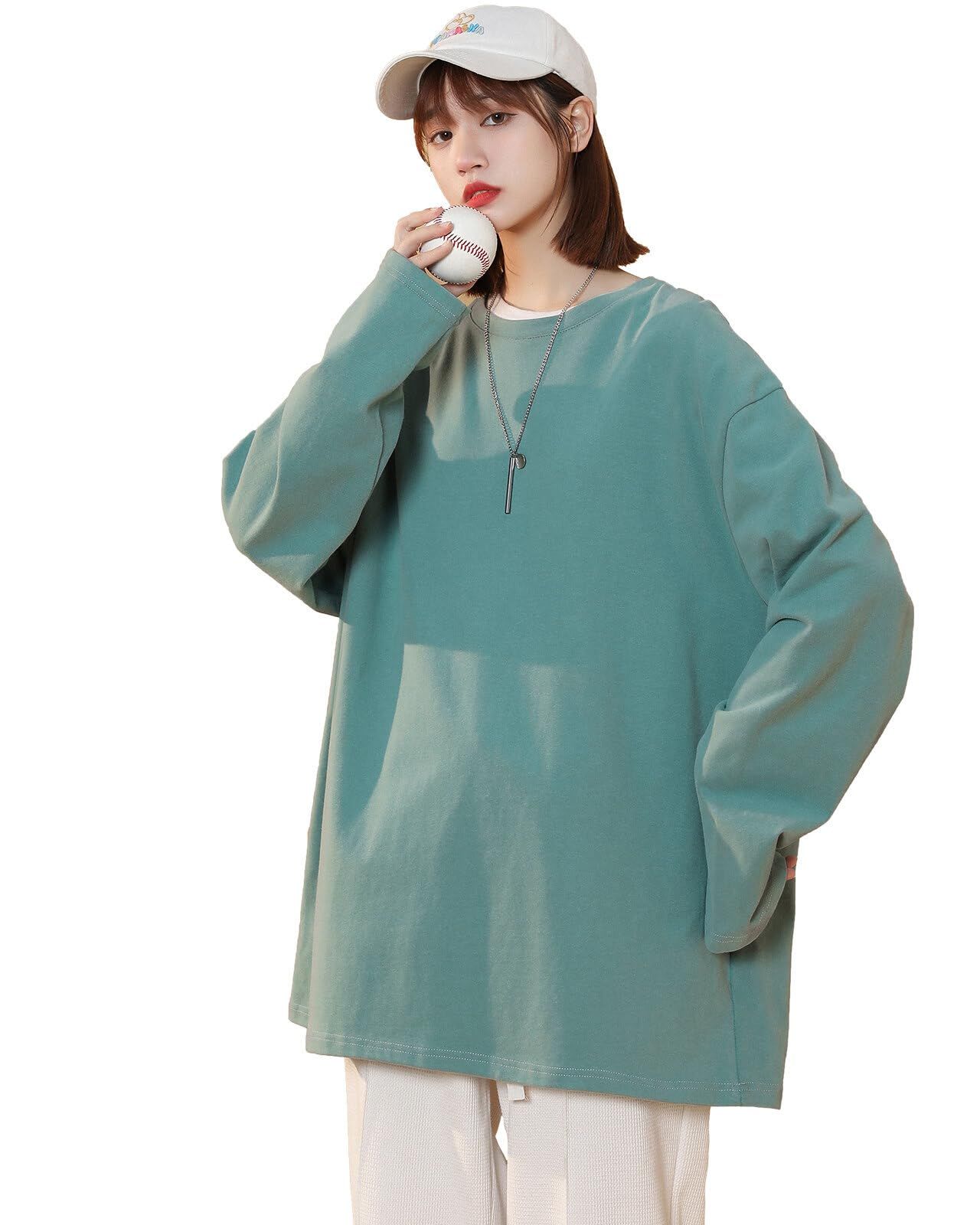 【特価商品】綿100% 長袖 ビッグシルエット ロングTシャツ レディース オーバーサイズ ゆったり ビッグTシャツ 韓国ファッション 無地 [ｗｅｓｔｋｕｎ] シンプル トップス