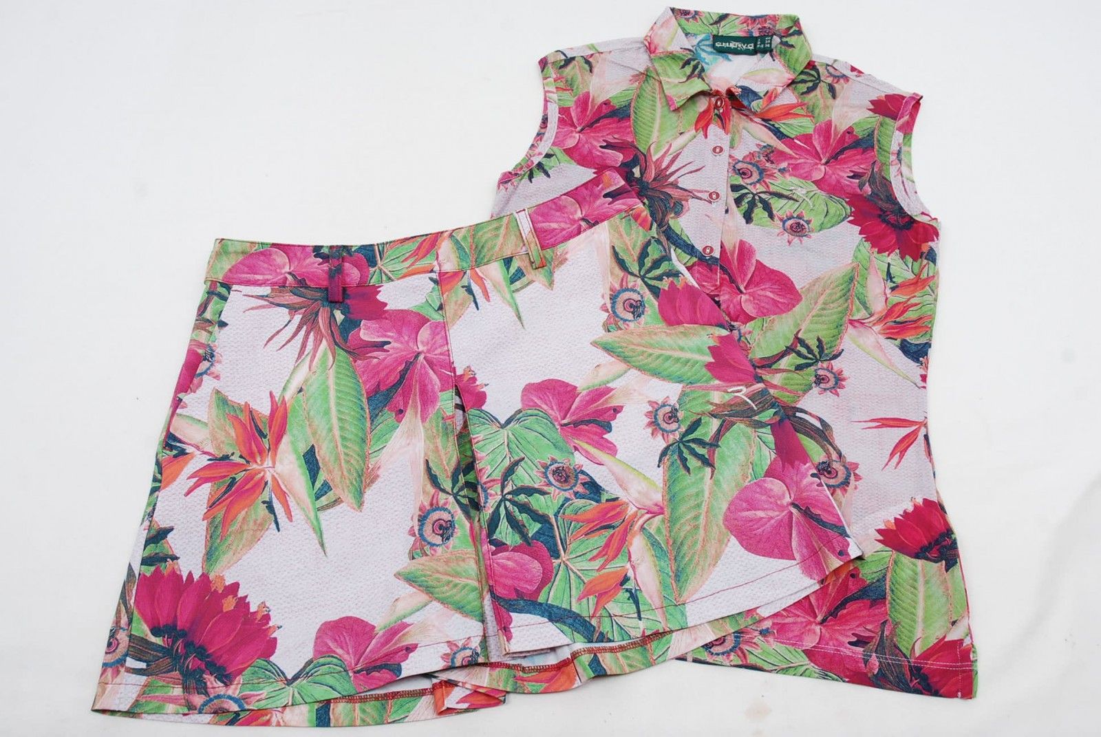 coco 中古 シェルボ CHERVO レディース セットアップ 40(M) ピンク 初ラウンド コースデビュー 花柄 春夏 中古 レディース シェルボ CHERVO セットアップ 40(M) ピンク 初