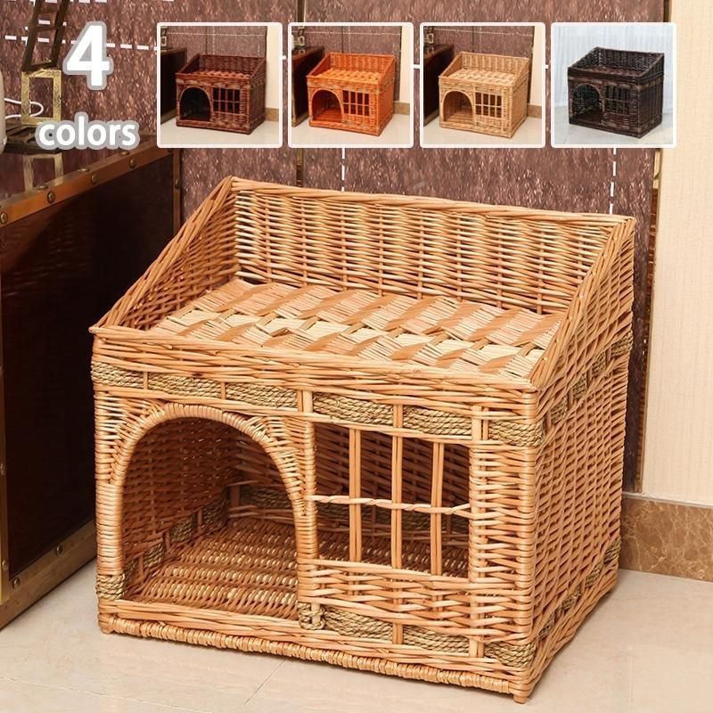 アンティーク レトロ ペットゲージ 籐編み 犬 猫 アンティーク ペットゲージ 2トーンカラー ヴィンテージペット