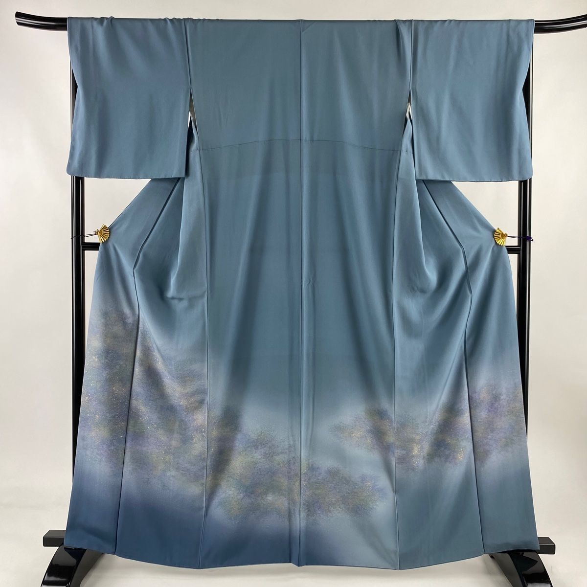 色留袖 身丈163cm 裄丈68cm L 袷 霞 金糸 ぼかし 青灰色 正絹 秀品
