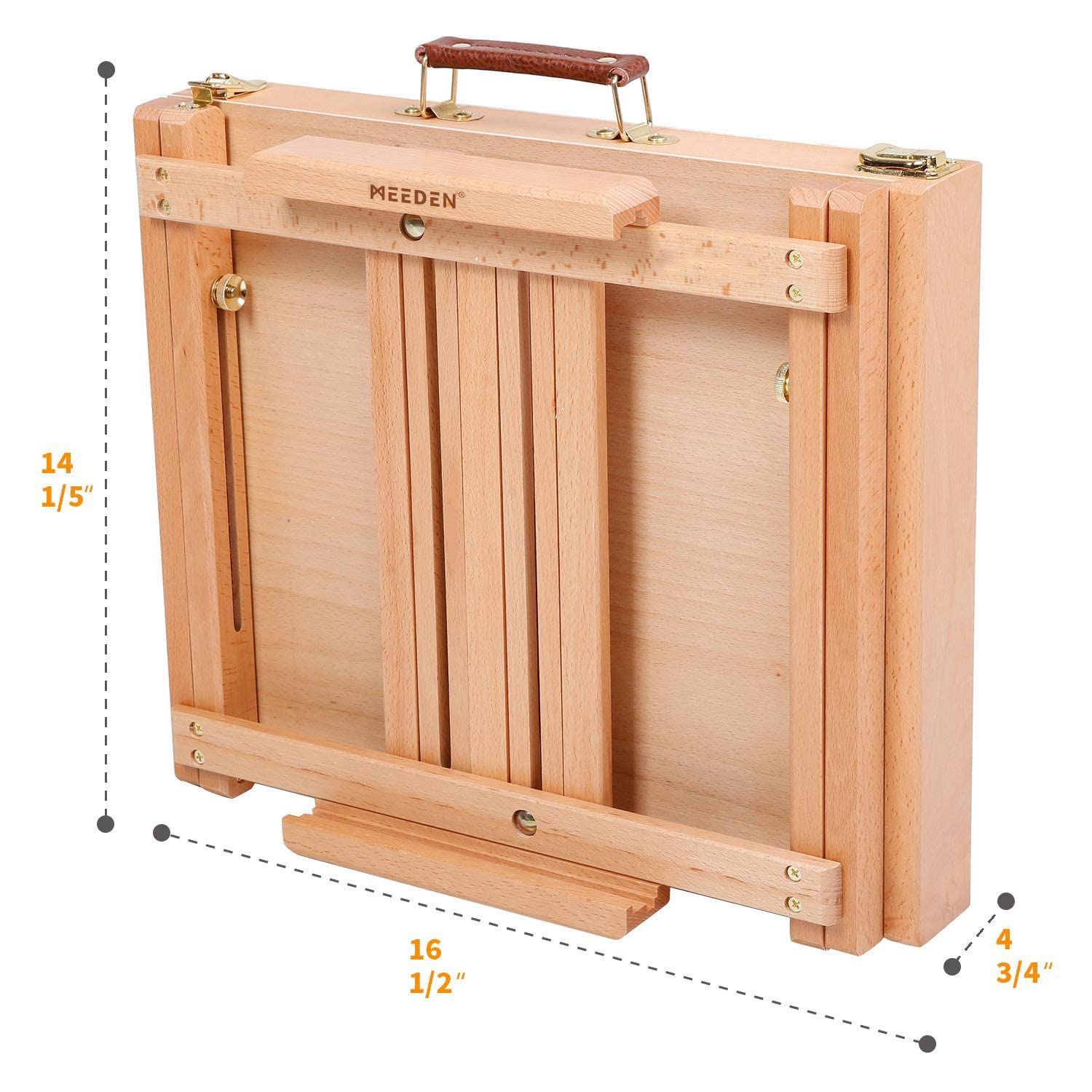 【特売】MEEDEN 卓上イーゼル 木製 折りたたみ式 収納ボックス付き 画板立て 高さ調整可能 スケッチイーゼル スケッチボックス テーブルイーゼル  芸術家、学生、初心者木製芸術収納ボックス 写生用 スケッチ用 木色