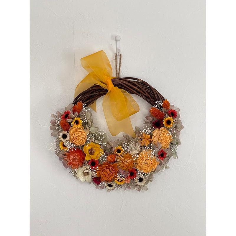 Lulu s ルルズ 三日月のフラワーリース オレンジ プリザーブドフラワー ドライフラワー ナチュラルリース サイズ 幅約22cm×高さ20cm×奥行7cm オレンジ Lulu s-1398 0