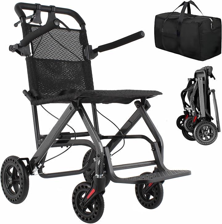 FamilyRoots 車椅子 折り畳み 軽量 コンパクト 介助型車いす アルミ製 車イス ブレーキ付き 組立不要 手押し 高齢者 室内 屋外兼用 重量6.1 kg 収納バッグ付き ブラック
