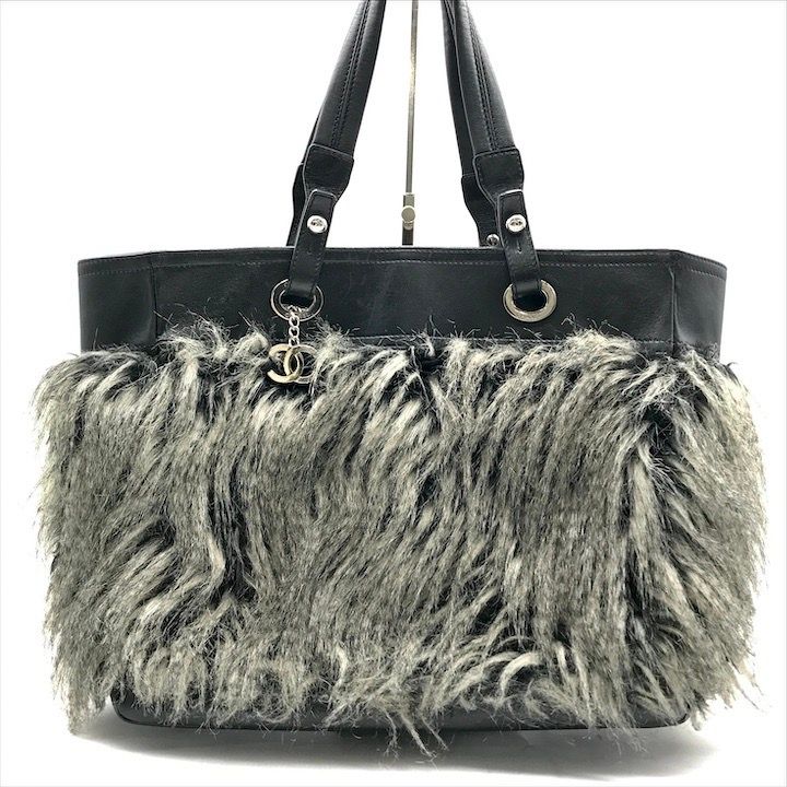良品 CHANEL シャネル ココマーク パリビアリッツ ファー SV金具  