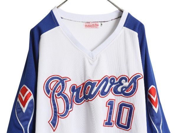 ブレーブス ベースボール シャツ メンズ M / MLB オフィシャル ミッチェルアンドネス 大リーグ ユニフォーム プルオーバー 半袖シャツ 復刻 ブレーブス ベースボール シャツ メンズ M / MLB オフィシャル
