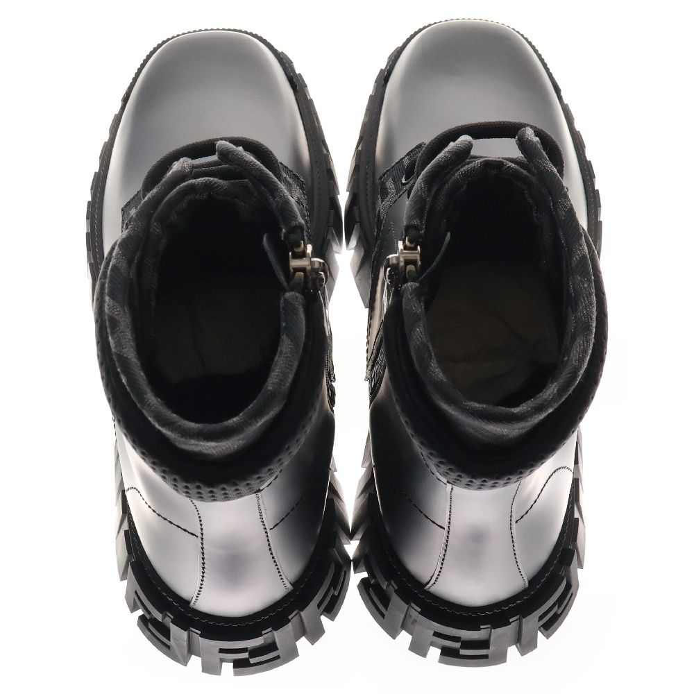 FENDI フォース ズッカ柄 レースアップブーツ厚底 ブラック レザー FENDI (フェンディ) FFロゴ ズッカ柄 フォース レースアップ