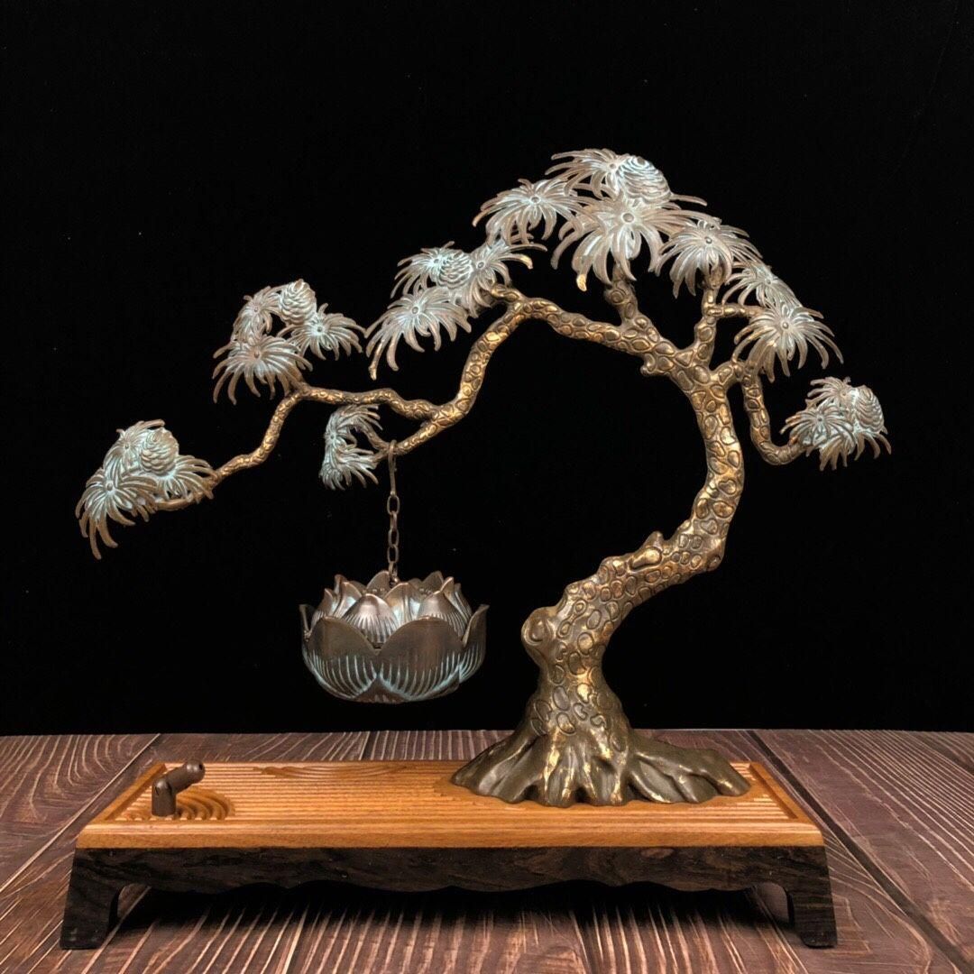 銅製 大樹蓮華弔炉 室内香炉 工芸置物 銅製 大樹蓮華弔炉 室内檀香炉 机 書斎薫香炉 香道具 工芸品