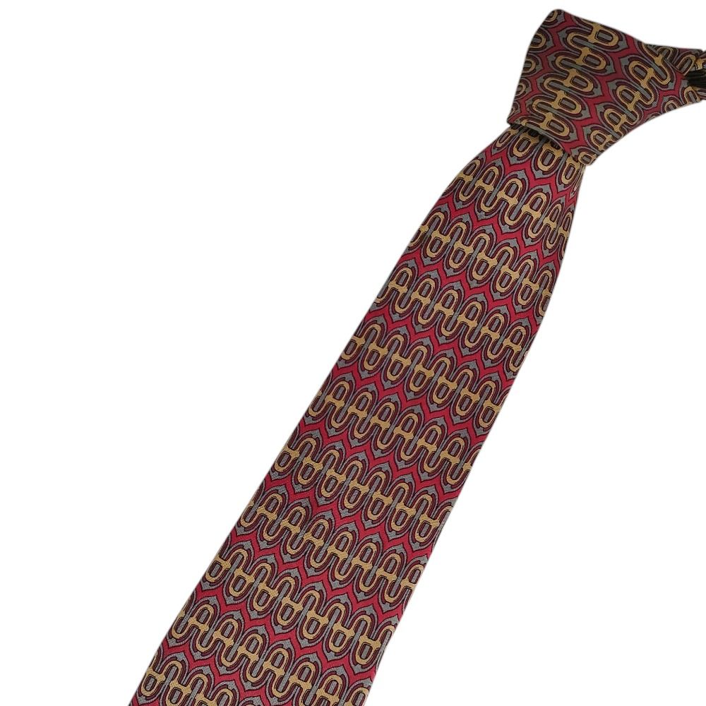 美品 エルメス HERMES ネクタイ シルク100% フランス製 レッド H柄 美品】エルメス ネクタイ レッド・ボルドー H柄 総柄 シルク