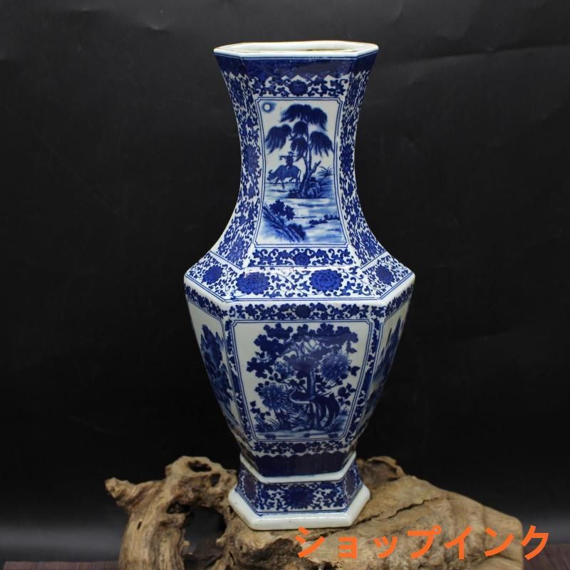 中国　　工芸品 大清乾隆青花麒麟紋八方瓶 景徳鎮 陶磁器 装飾品 現代工芸
