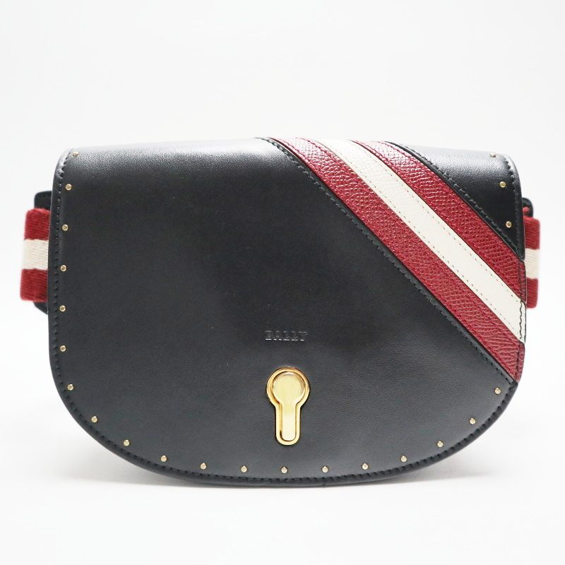 BALLY バリー フラップ レザ― ボディバッグ ウエストバッグ ネイビー|ボルドーxホワイト K10-k081