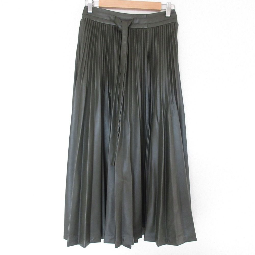 美品 3.1 Phillip Lim 3.1フィリップリム エコレザー プリーツ ロングスカート 0 モスグリーン レディース 古着 中古 USED