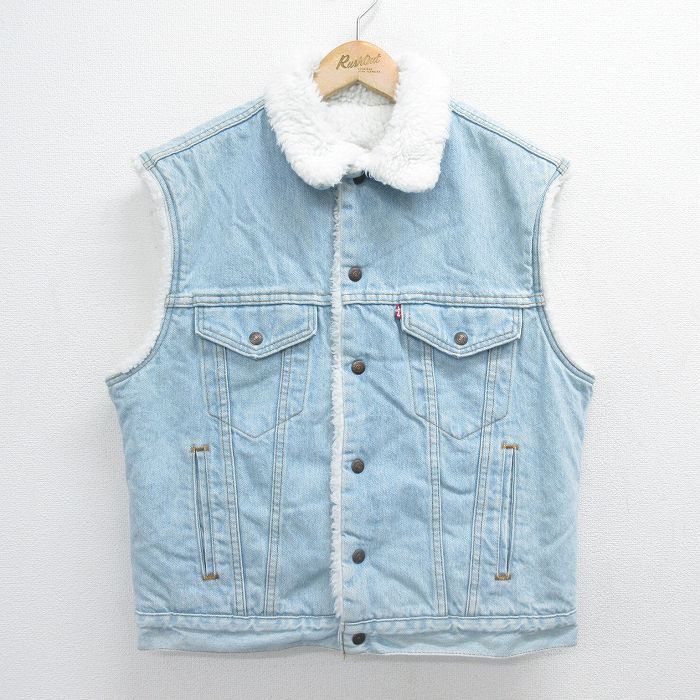 L/古着 リーバイス Levis デニム ボア ベスト メンズ 80s コットン 薄紺 ネイビー 23nov08 中古 アウター