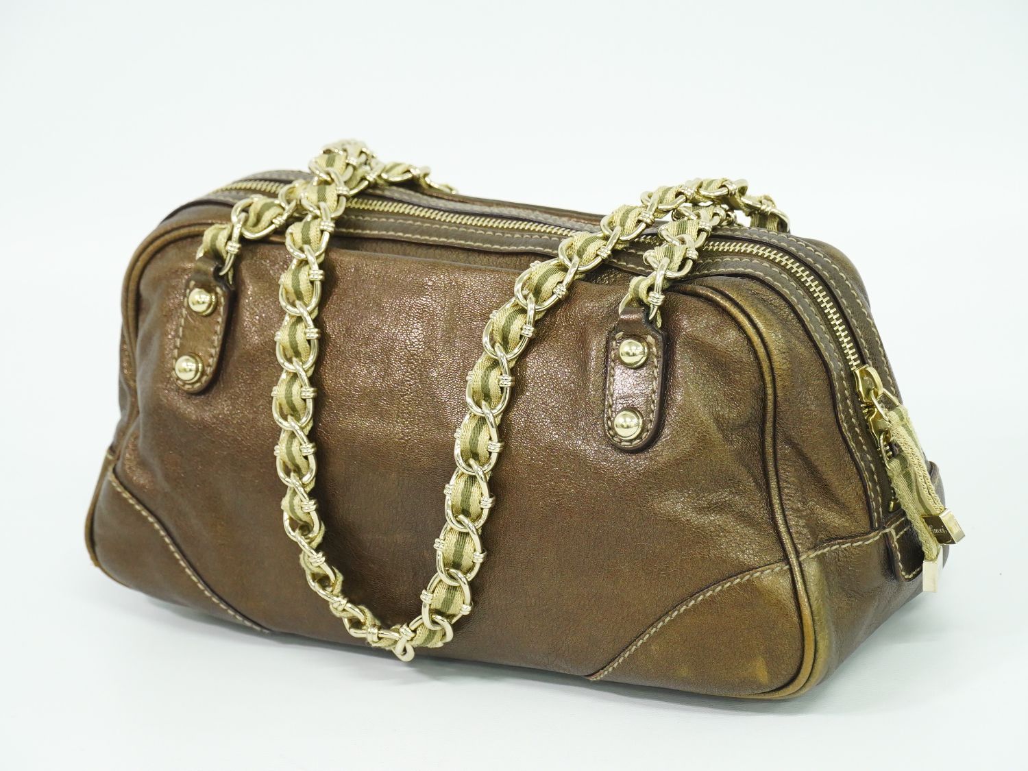 本物 グッチ GUCCI チェーン ショルダーバッグ レザー メタリック  
