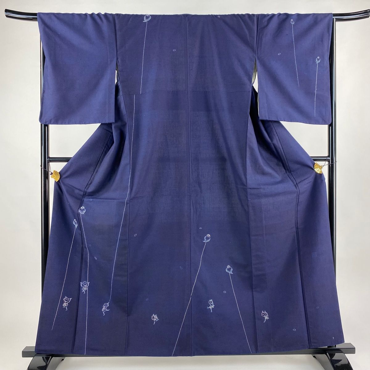 付下げ 身丈158.5cm 裄丈68cm L 袷 天然藍染 落款 人物 花弁 刺し子  